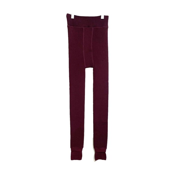 Winter Warm Tight Leggings One Size Burgundy Thermal  Stretch Fleece Lined Thick - Picture 3 of 10